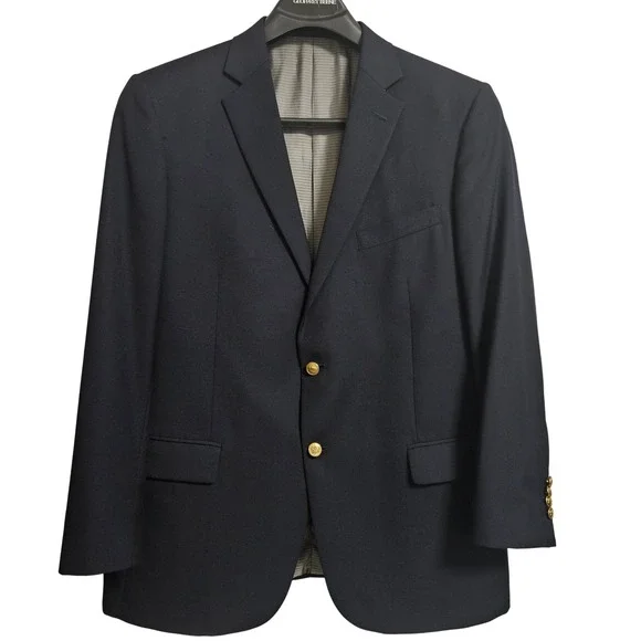Hart Schaffner Marx Blazer Men 44R Navy Blue Gold Button Sport Coat Made in USA