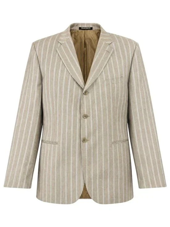Franchente Mens Beige Striped Blazer 52S