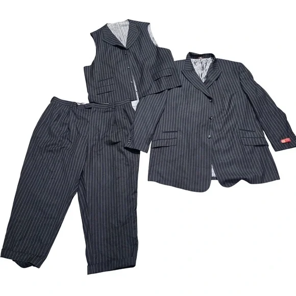 Caravelli Fusion 3 Piece Suit Mens jacket 56L 52x28 pants Vest pinstripe