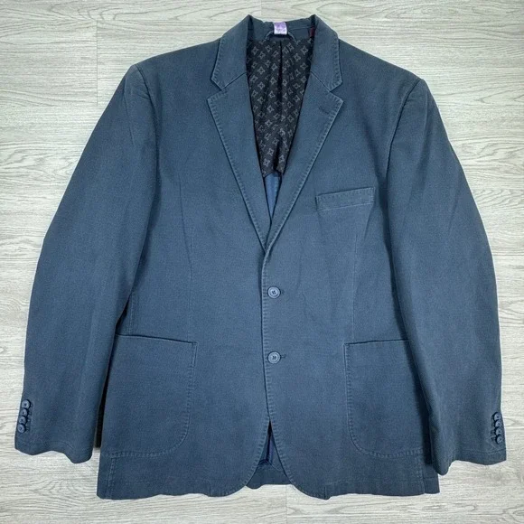 Johnston & Murphy Men Blazer Jacket Blue Large Cotton Blend Two Button Casual