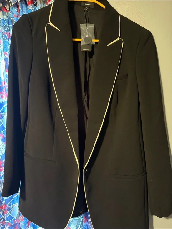 Express Black Blazer with Cream Piping