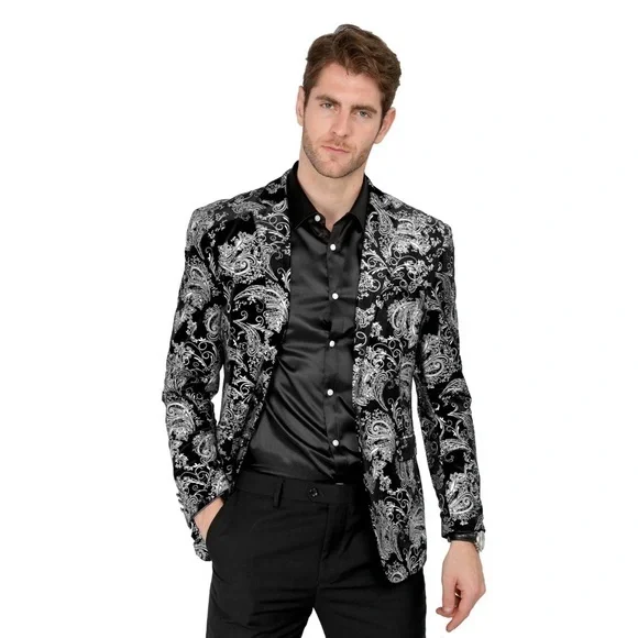 Men's Metallic Paisley Velvet Brocade Sportcoat blazer size 3XL