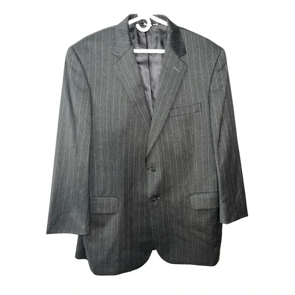 Jos. A. Bank Men's Black Wool Pinstripe Lined Pockets Blazer Jacket Size 44R