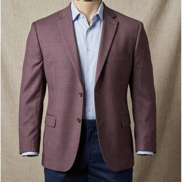Jos A Bank Tailored Fit Blazer Sport Coat Windowpane Sz 50R Wool Blend Old Money