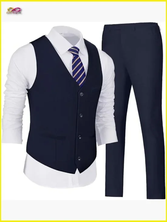 Modern Slim Fit Vest Pants Set Classic Elegant Formal Casual Business Wear