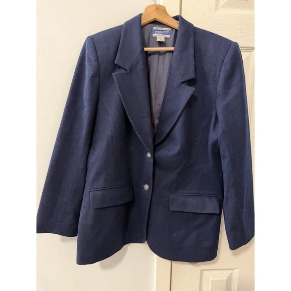 Pendleton Vintage 100% Wool Navy Blazer Sz 10 Crest Tailored Old Money Nautical