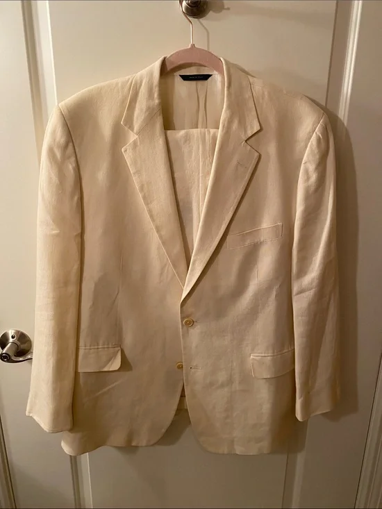 Brooks Brothers Cream Linen Two-Button Suit
