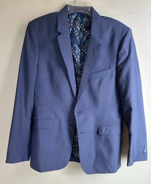 Ted Baker London Sport Coat Mens 38R Blue Wool Blazer Paisley Lining Jacket EUC