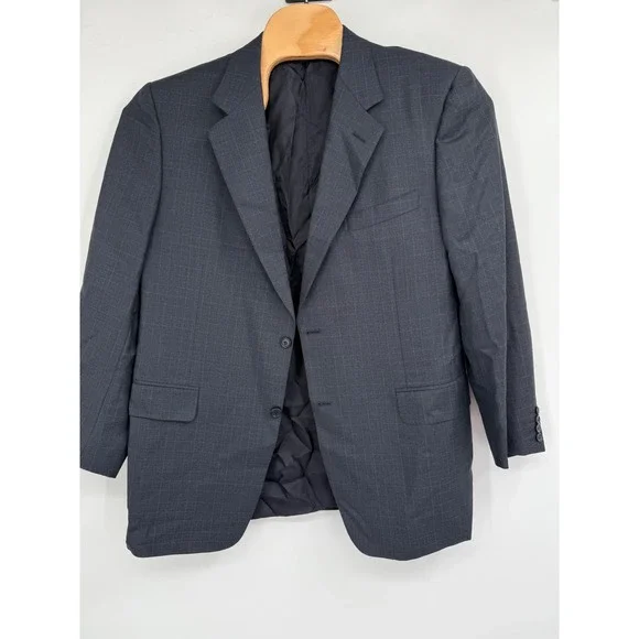 Canali Navy Blue Windowpane Checked‎ Pure Wool Mens Sportcoat Size 54R