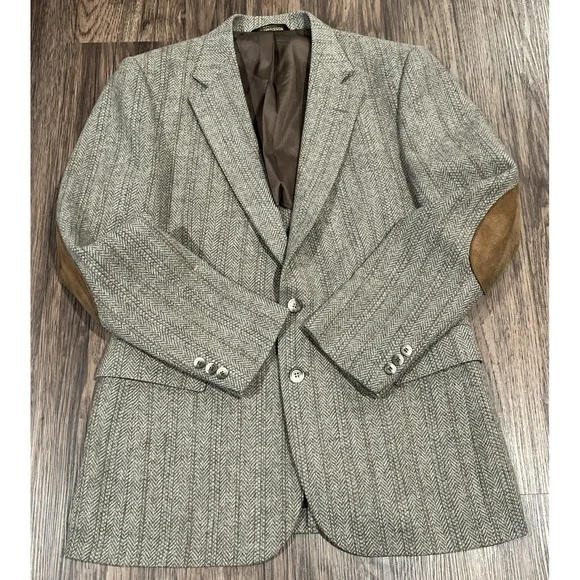 Imperial By Haggar  Brown Tweet Wool Herringbone Blazer Men's Size 42R VTG