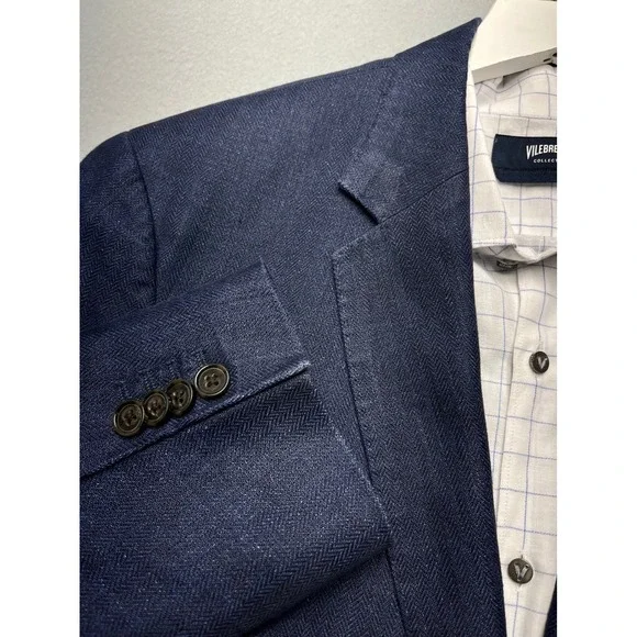 NWOT Banana Republic 42R Navy Linen Herringbone‎ Blazer Slim Fit Tailored Sport