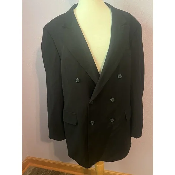 Vintage Riggins‎ Black Men's Suit Coat Jacket Blazer 42R Wool