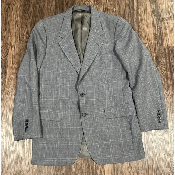Christian Dior Hart Schaffner Mens Gray Plaid Worsted Wool  Blazer Jacket READ