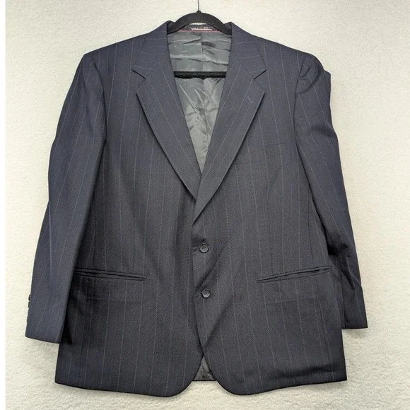 Stafford Mens 46R W42 Pinstripe Wool Blend Sport Coat Blazer Navy‎ Blue
