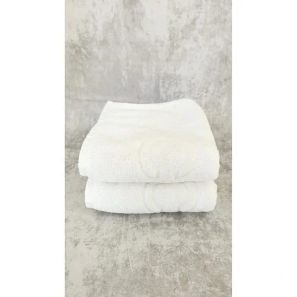 Matouk Hand Towels 2PC Set White Egyptian Cotton Initial C Hotel Luxury Classic