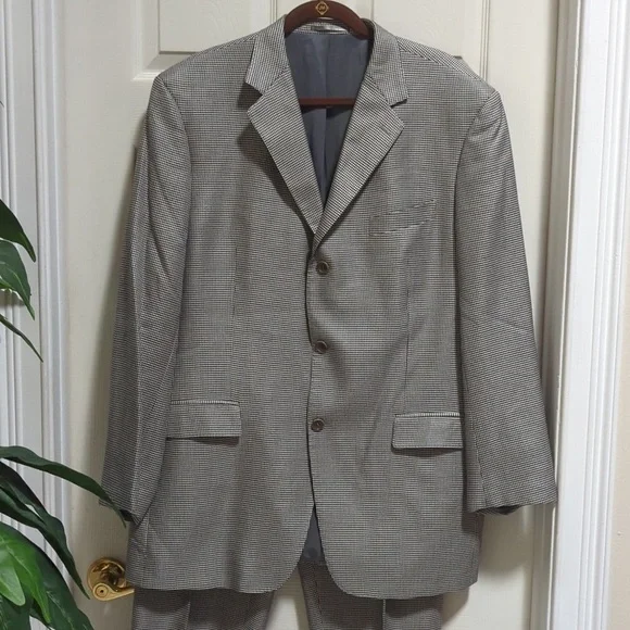 Unbranded Tailored Italian Wool Black/White Herringbone Suit Men's Size 50