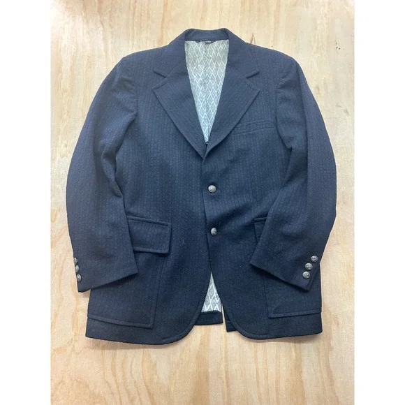 Vintage Fieldshire Stern & Field Navy Blue Textured Knit Blazer Sport Coat‎ Mens