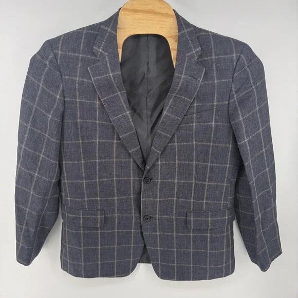 Nordstrom Mens Shop 44R Blue Linen Windowpane Blazer Ormezzano Italy Fabric‎