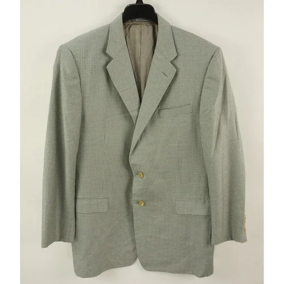 Hickey Freeman Silk Wool Jersey Houndstooth Madison Blazer Mens 46L Blue Cream‎