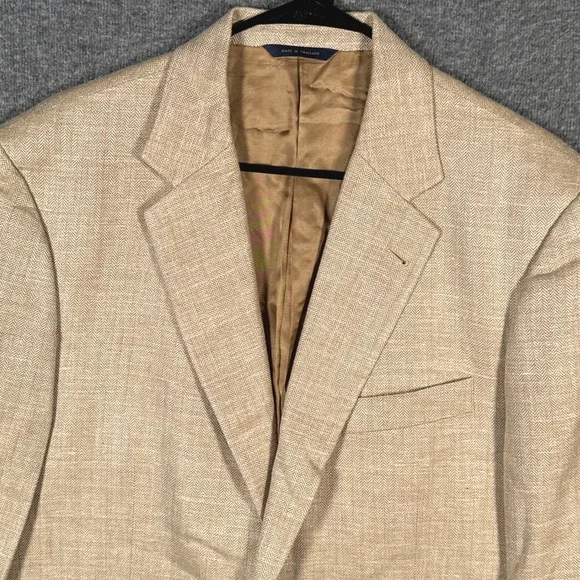 Brooks Brothers Blazer Mens 43L Tan 1818 Madison Silk Linen Wool Herringbone