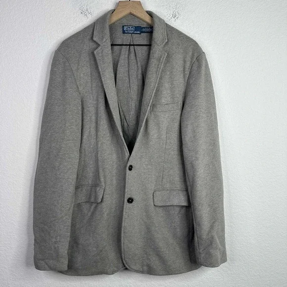 Polo Ralph Lauren Blazer‎ Mens Large Grey Vintage Two Button Preppy Sport Coat