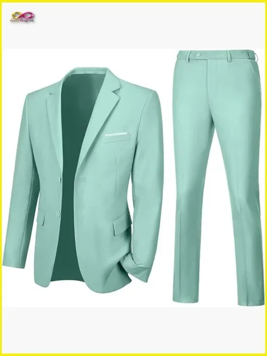 Slim Fit Suit Set Two Button Blazer Pants Formal Wedding Prom Work Tuxedo