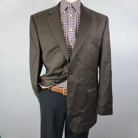 Lauren Ralph Lauren Men's Sport Coat Blazer Two Button Brown Plaid Wool‎ Sz 44L