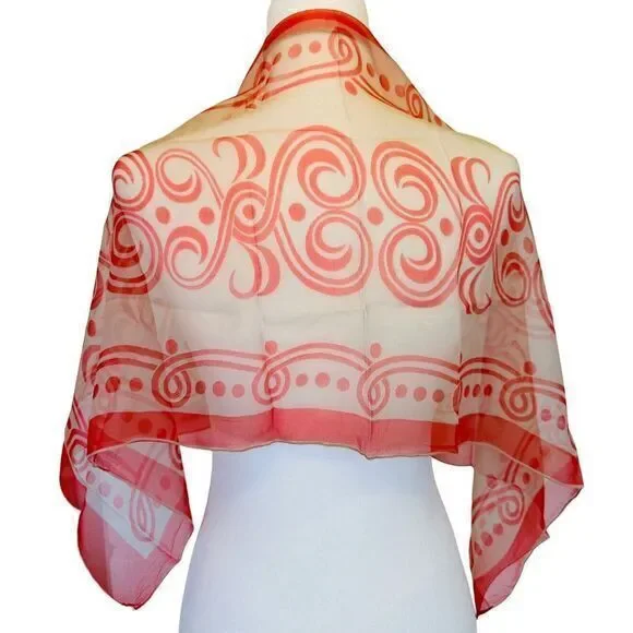 Vintage 60's 70's Red‎ & Gray Cream Swirls & Dots Pattern Retro 16x40