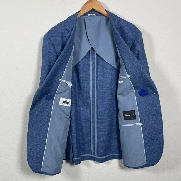 Joseph Abboud Sport Coat Mens 46R Blue Wool Silk Linen Wedding Modern Fit Blazer