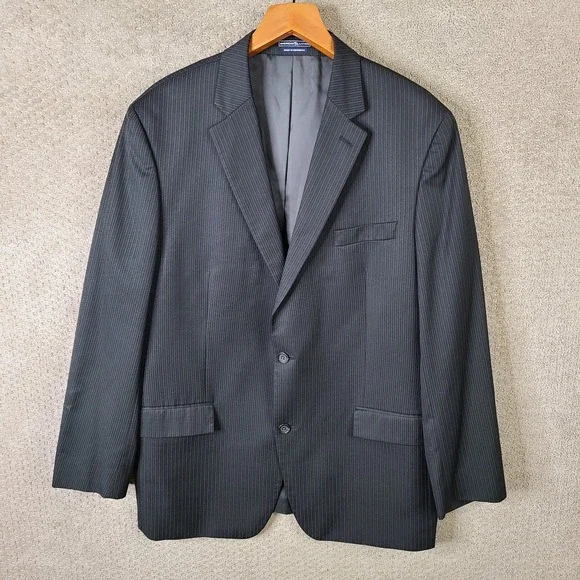 American Living Jacket Mens 44L Black Striped Blazer‎ Wool Blend 2 Btn Suit Coat