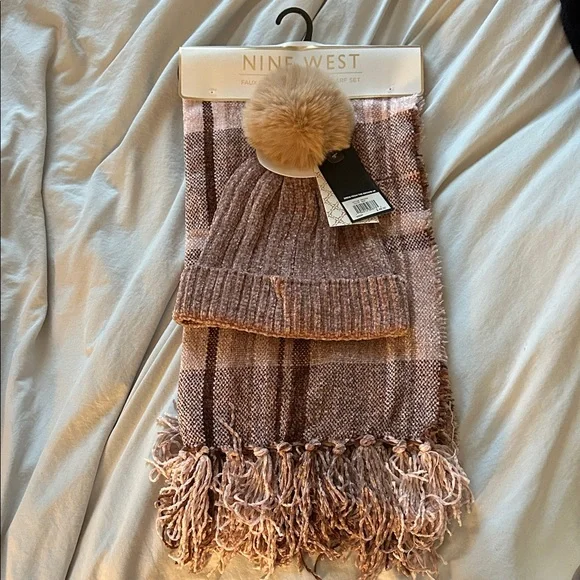 Free With Purchase!!! Nine West Tan and Brown and pink Knit Hat and Scarf Set