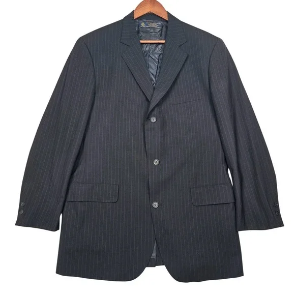 Vtg Brooks Brothers Makers Pinstripe Wool Brooksease‎ Blazer 41L Navy Sport Coat