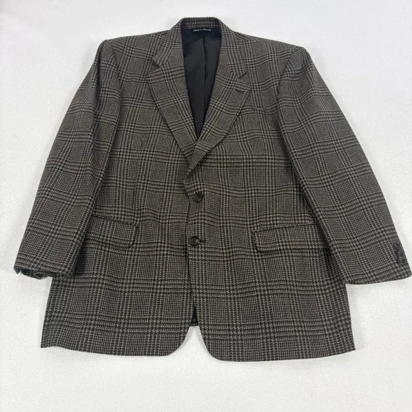 Jack Victor Glen Plaid Blazer Mens XL Brown Black Wool 2B/3B Sport Coat No Vents