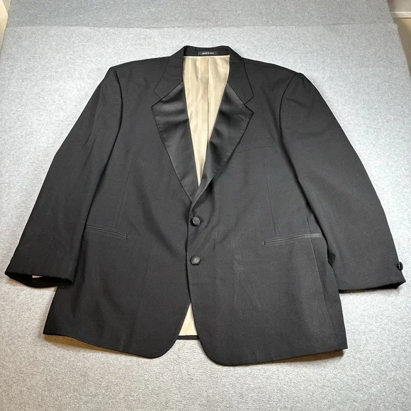 Chaps Ralph Lauren Vintage Black‎ Tuxedo Blazer Jacket Mens 48R Satin Lapel NOTE