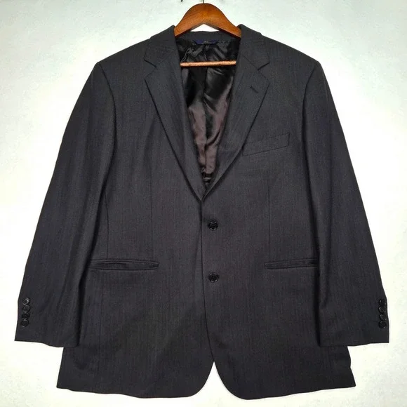 Brooks Brothers 346 Herringbone Stretch Blazer Men 44R Charcoal Grey Wool Jacket