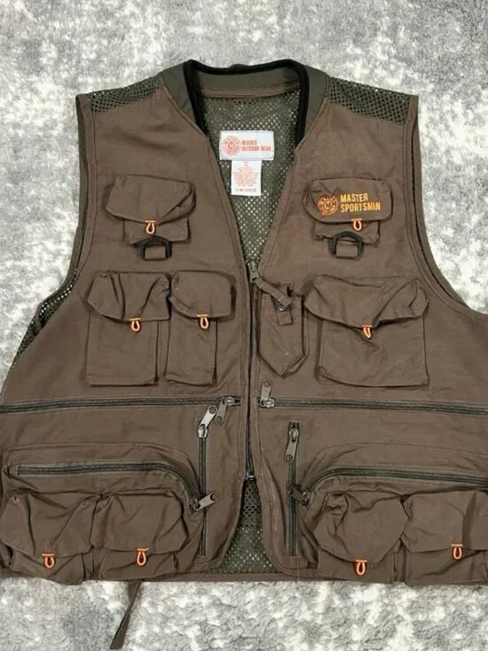 Master Sportsman Outdoor Utility Fishing Vest Brown Multi Pocket Men’s Medium