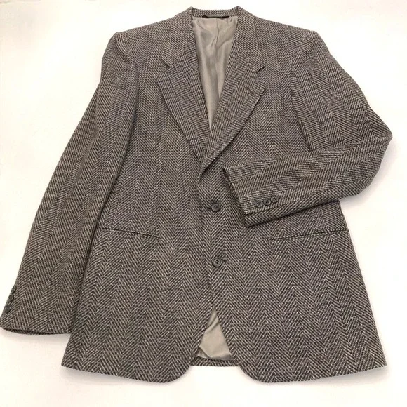 Pierre‎ Cardin 40L Gray 100% Wool Tweed Blazer Sport Coat Jacket
