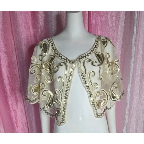 Victoria Harbour Exquisite Gold Sequin Lace Bolero Capelet