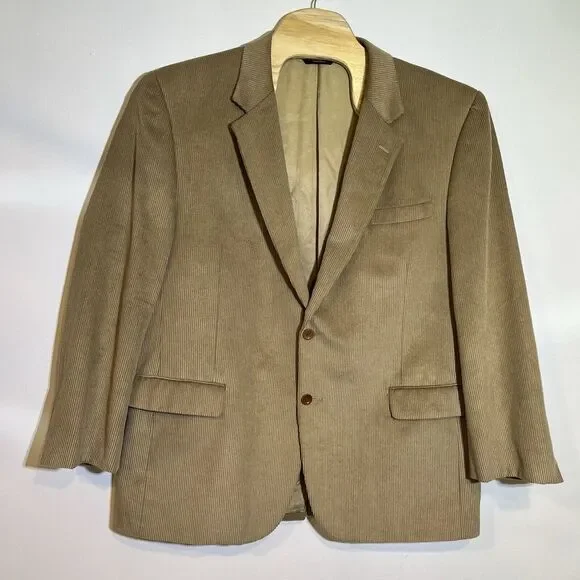 Jos.‎ A. Bank Mens 48L Corduroy Sports Jacket Blazer Khaki Wool Silk 27