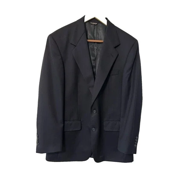 Vintage 80s-90s Bill Blass for Strawbridge 100%‎ Wool 2-Button Sport Coat Navy