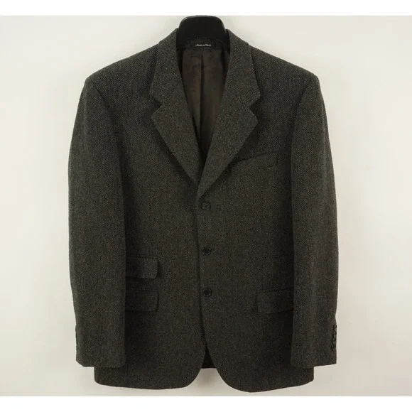 Vintage Ascot Chang Club Roma Herringbone Tweed Mens 42R US Gray Wool Sport Coat