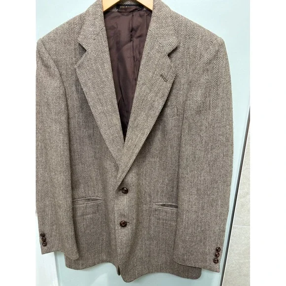 Russell Scott Mens Blazer Jacket Herringbone‎ Pattern Wool Blend Size 40 R Brown