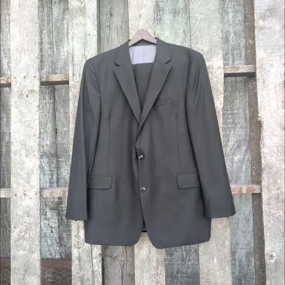 Kenneth Roberts 100% Fine Wool Black Suit Men's 46L/ 36Wx32L