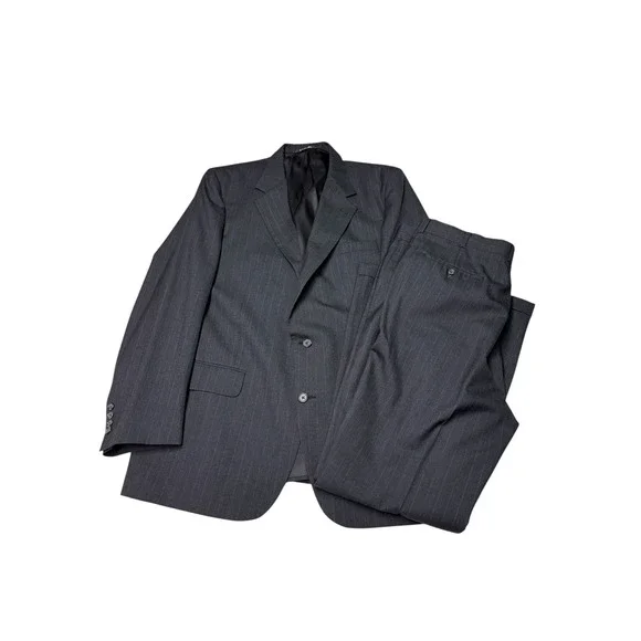 Vintage Burberrys Mens Pinstripe Suit Charcoal 100% Pure Wool 2 Pc 48R W40 L32