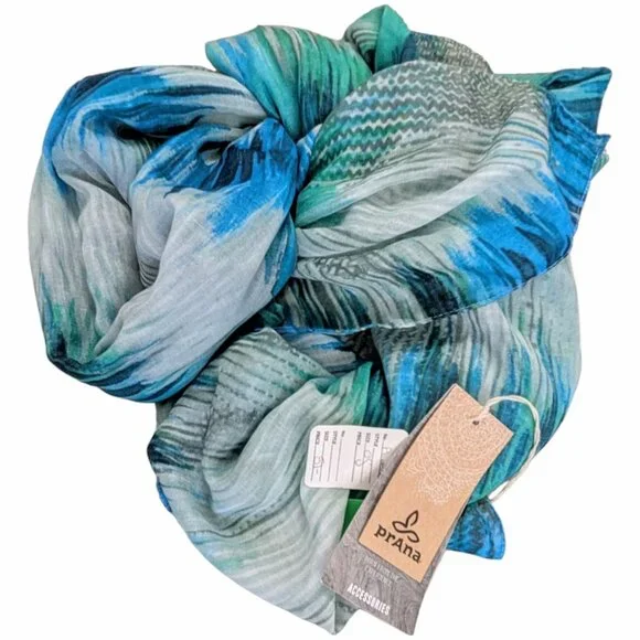 Prana NWT Baka Scarf Sarong Wrap Beach Throw Blue Green White 42x73