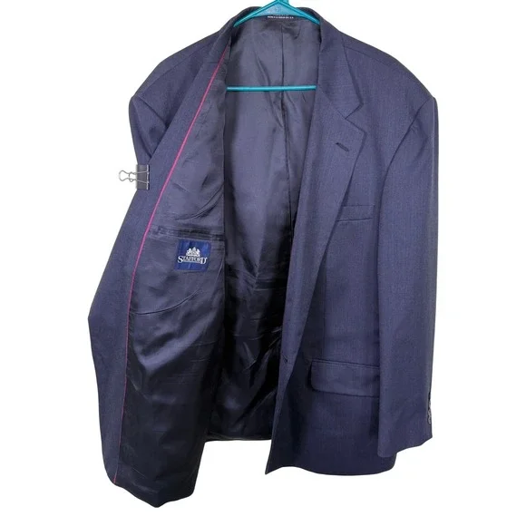 Stafford Mens Navy Blue Blazer Sport Coat 50R Worsted‎ Wool Blend USA