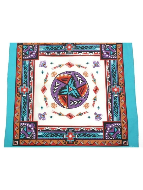 Vtg 90s Southwest Aztec Turquoise Bandana USA 50/50 Crafted With Pride