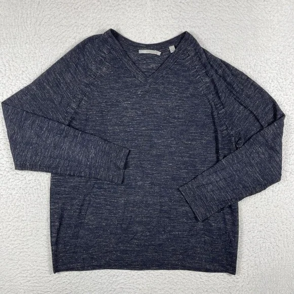 Vince Sweater Mens XL Navy Blue Wool Linen Blend‎ V-Neck Casual Office Commute