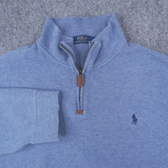 Polo Ralph Lauren Quarter-Zip Pullover Mens XXL Blue Heathered Knit Logo 1212