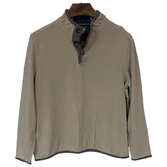 Carbon 2 Cobalt Mens‎ Tan Cotton Pique Mock Neck Henley Pullover Preppy Golf L